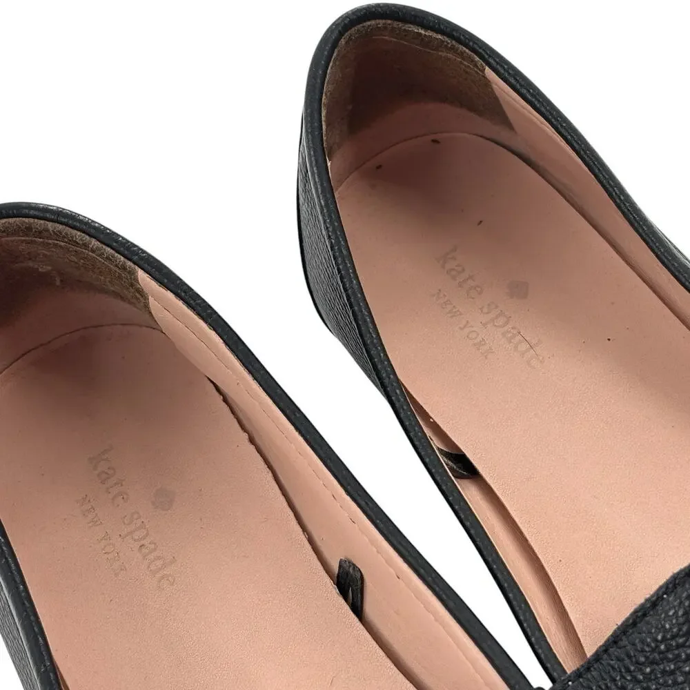 Kate Spade Black Leather Carmen Gold Tone Hardware Loafers